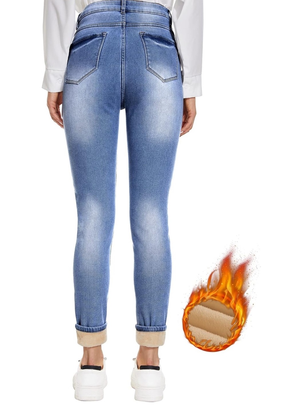 Bisual Women’s Fleece Lined High Rise Skinny Jeans Blue Cuffed Thermal Winter - Picture 2 of 4